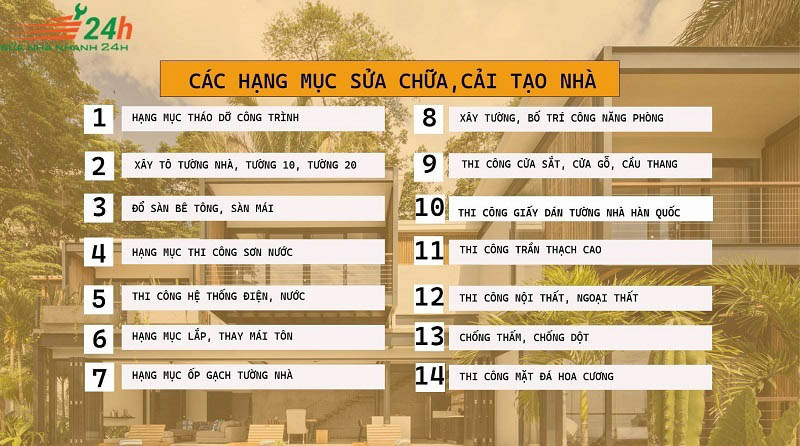Các hạng mục sửa nhà quận Bình Tân